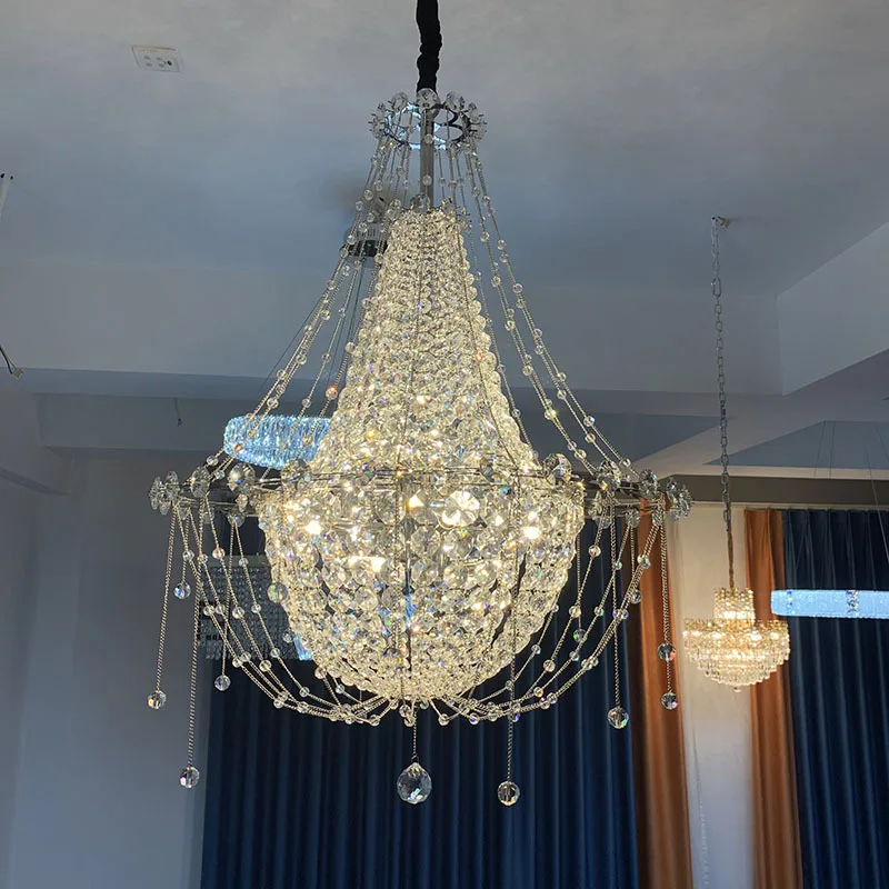 

Modern light luxury, simple stairwell, luxury personality, living room, villa crystal chandelier