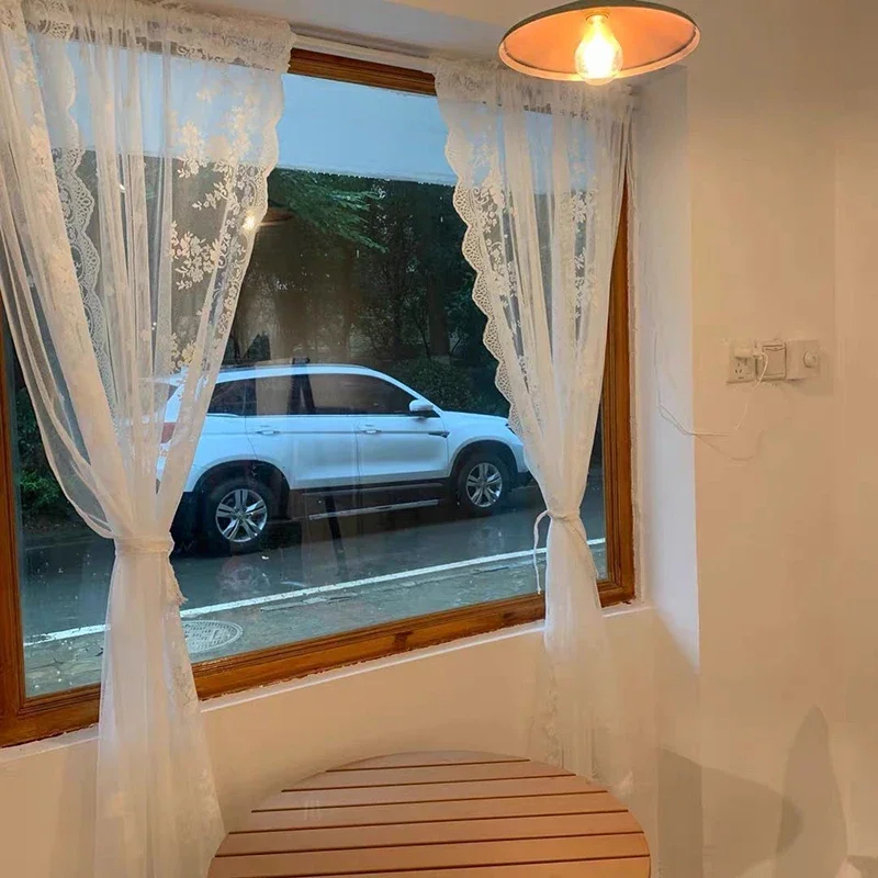 الفرنسية أنيقة الأبيض تول الستائر غرفة المعيشة الجانب الدانتيل الستائر لشرفة الزفاف الستائر # أ265 #6