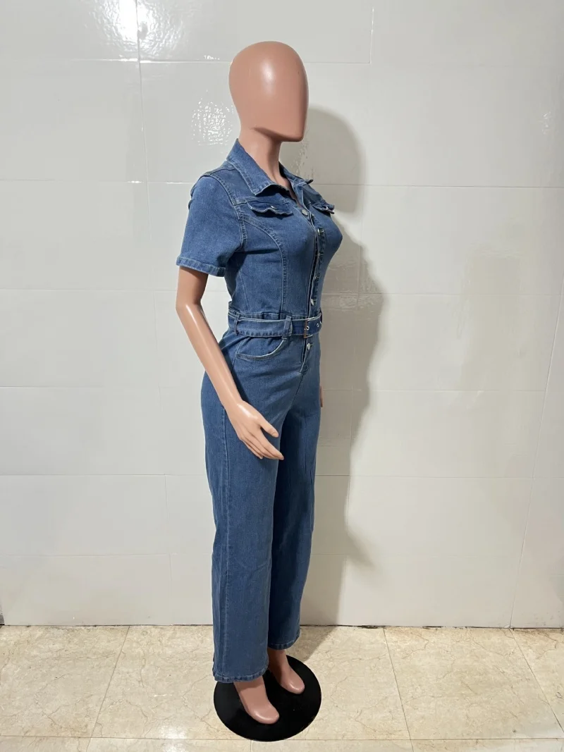 Streetwear Denim combinaison vêtements d'été femmes à manches courtes boutonné jean droit barboteuses combishorts une pièce salopette tenue