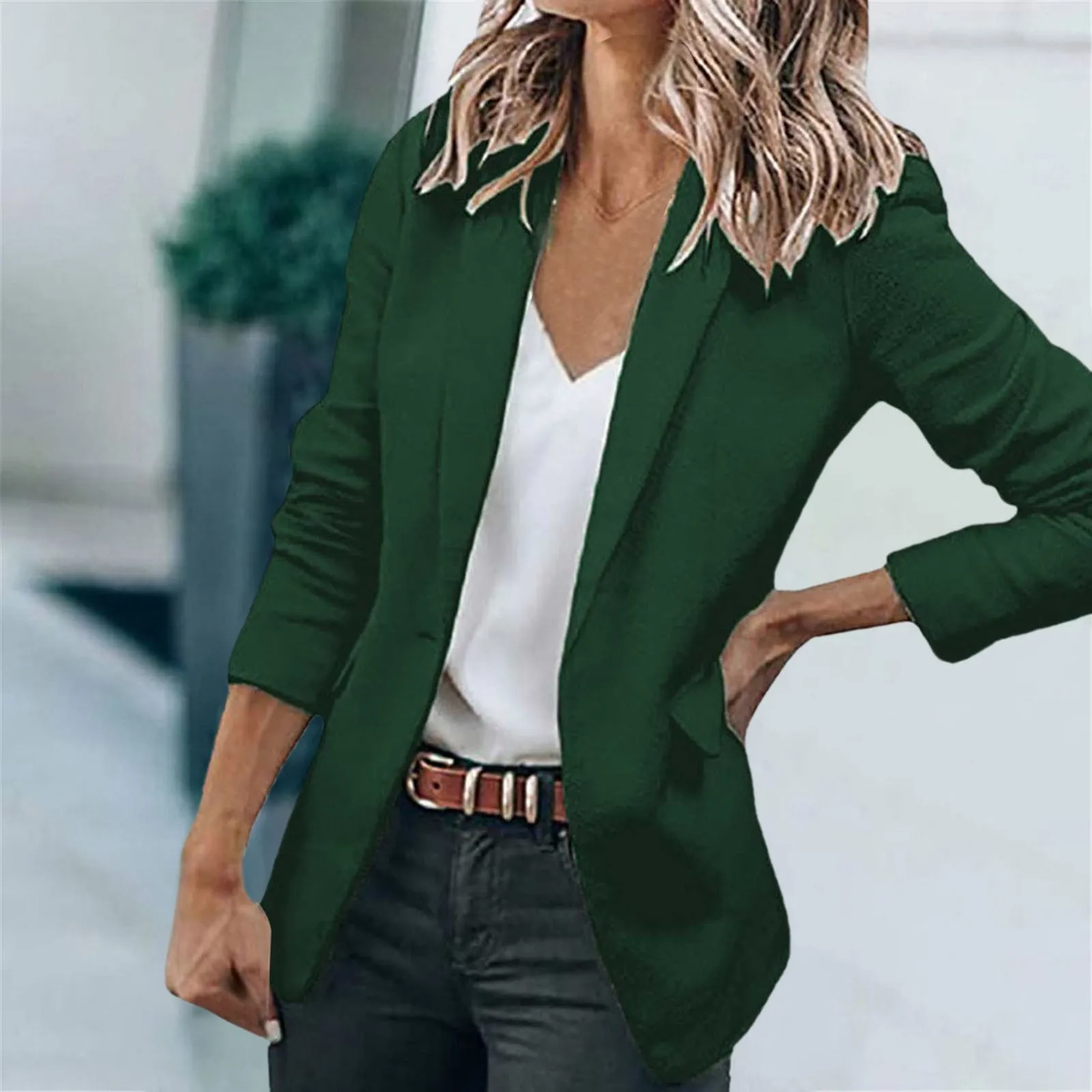 Women\'S Casual Solid Color Suit Jacket Lapel Keep Warm Outerwears And Slim Loose Long Sleeve Fashion Cardigan Coat For Women
