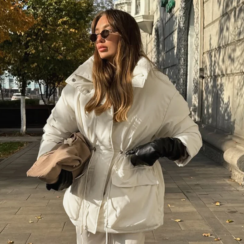 

Теплый тонкий хлопок в европейском и американском стиле 2025, зимний хлопок с завязками на талии, модный хлопок для женщин