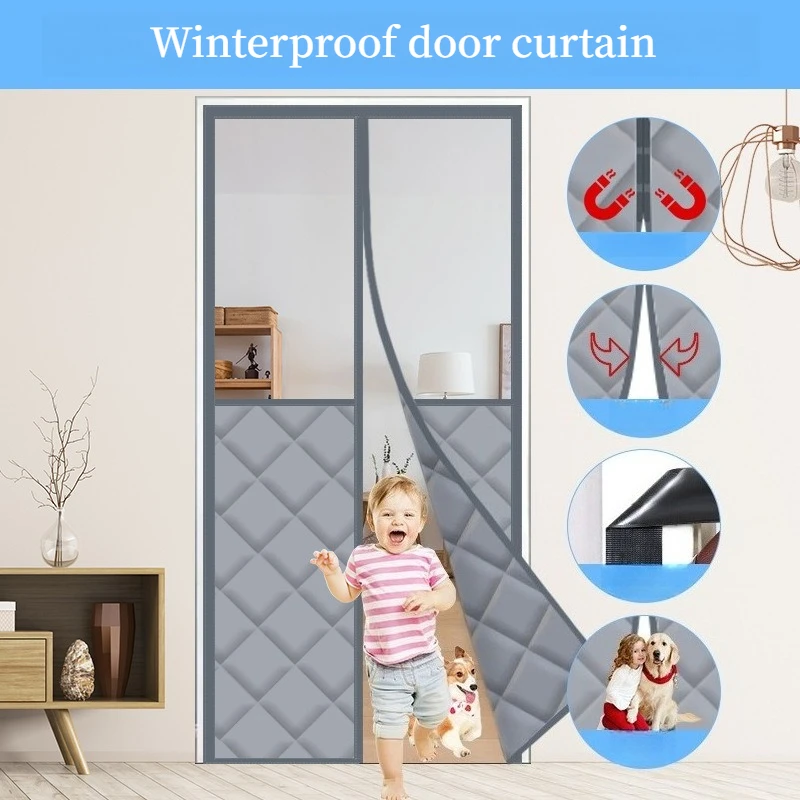 Winter Thermal Insulation Door Curtain Windproof Partition Curtains Screen Magnetic Thick Warm Door Cover for Entrance Doorways