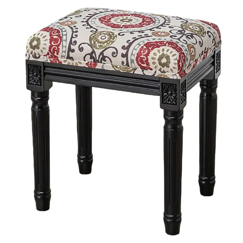 

Vanity Stool with Carved Dressing Makeup Bench with Solid Wood Legs MultiFunctional and Comfy Retro Bench Piano Seat for Bedroo