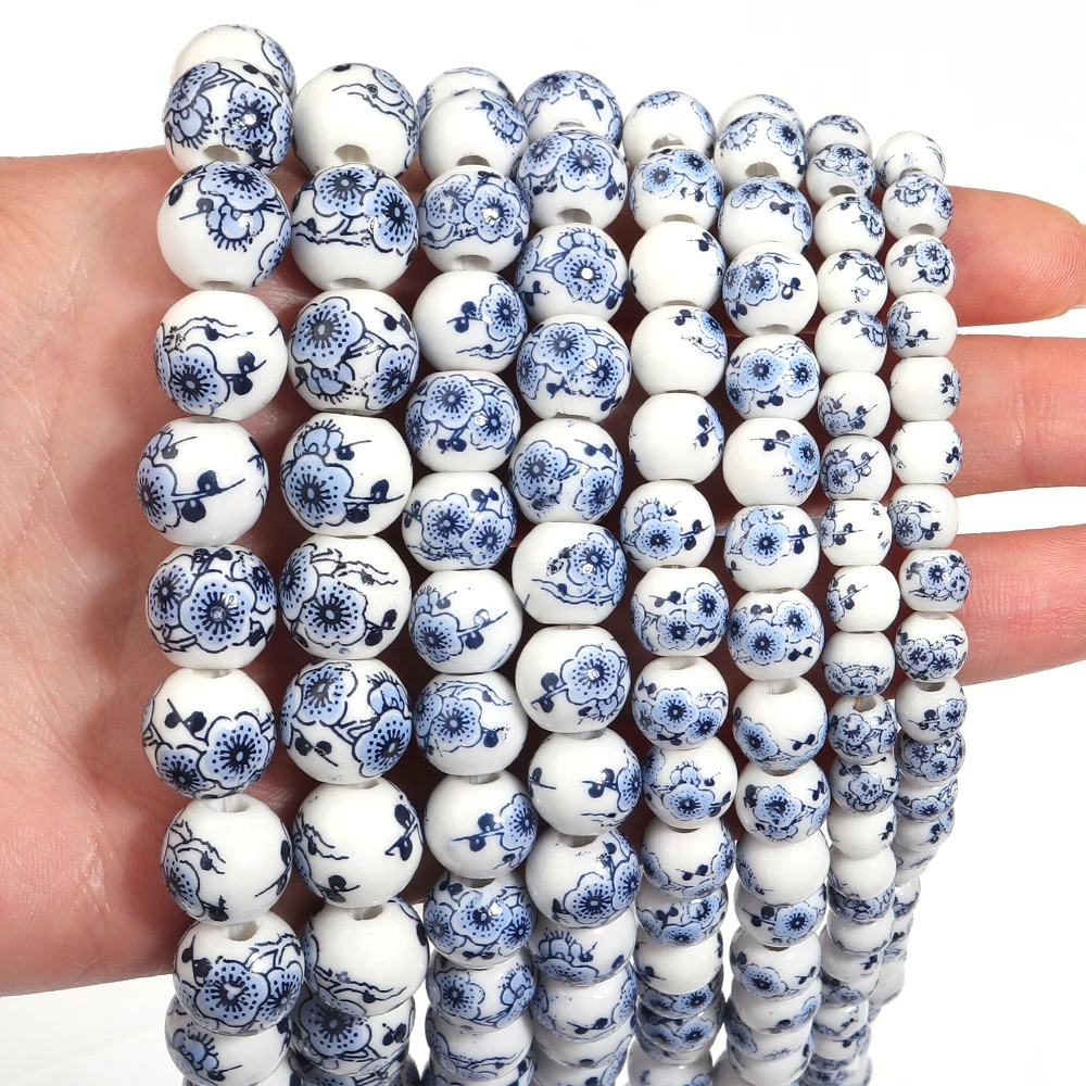 28-60pcs/lot Floral Ceramic Beads Round Porcelain Beads Loose Spacer Beads For Jewelry Making DIY Bracelet Necklace Accessories