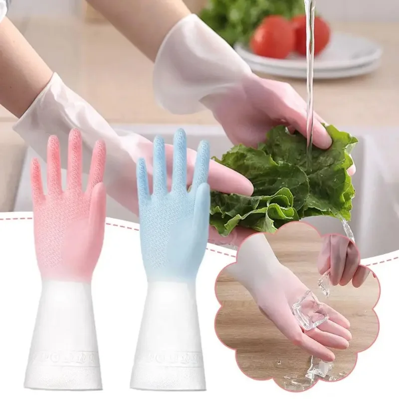 Household Cleaning Gloves  Household Kitchen Dishwashing Gloves  Gradient Color  Home Rubber  Gloves With Nails  Waterproof