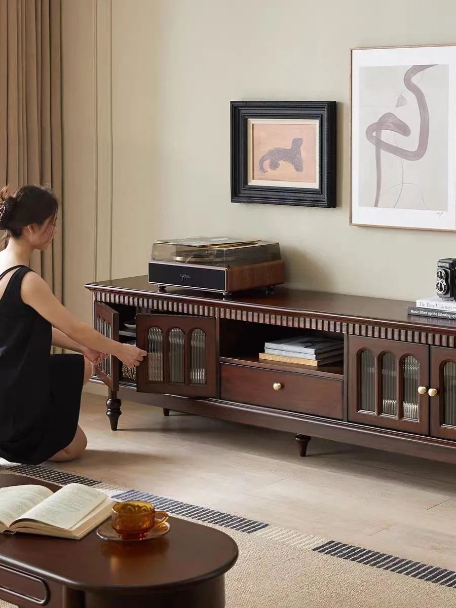 الخشب الصلب، مجموعة طاولة القهوة الحديثة البسيطة لخزانة التلفزيون، خزانة تلفزيون شقة أوروبية صغيرة، غرفة المعيشة #3