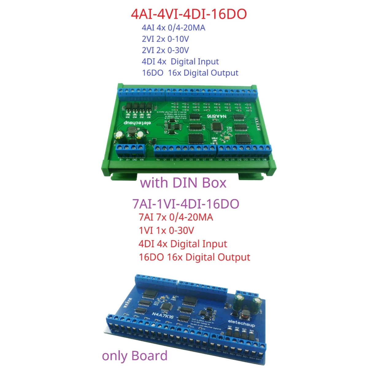 16DO 4DI 8AI RS485 Modbus RTU Analog Digital 4-20MA 0-10V Current Voltage Collector Module PLC IO Expanding Board