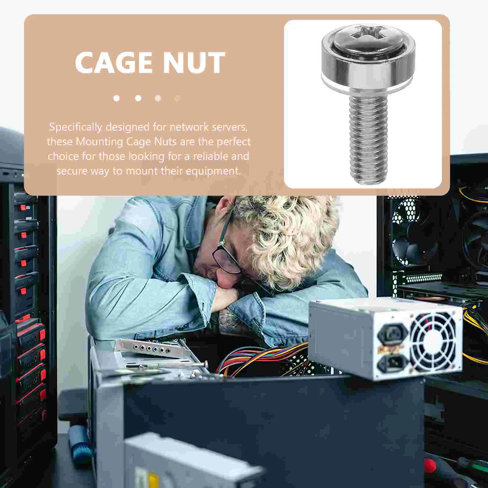 50 Stück Rack-Schrankschrauben für Computermontage, Käfig, Servermuttern, silberner Sattel und Kit