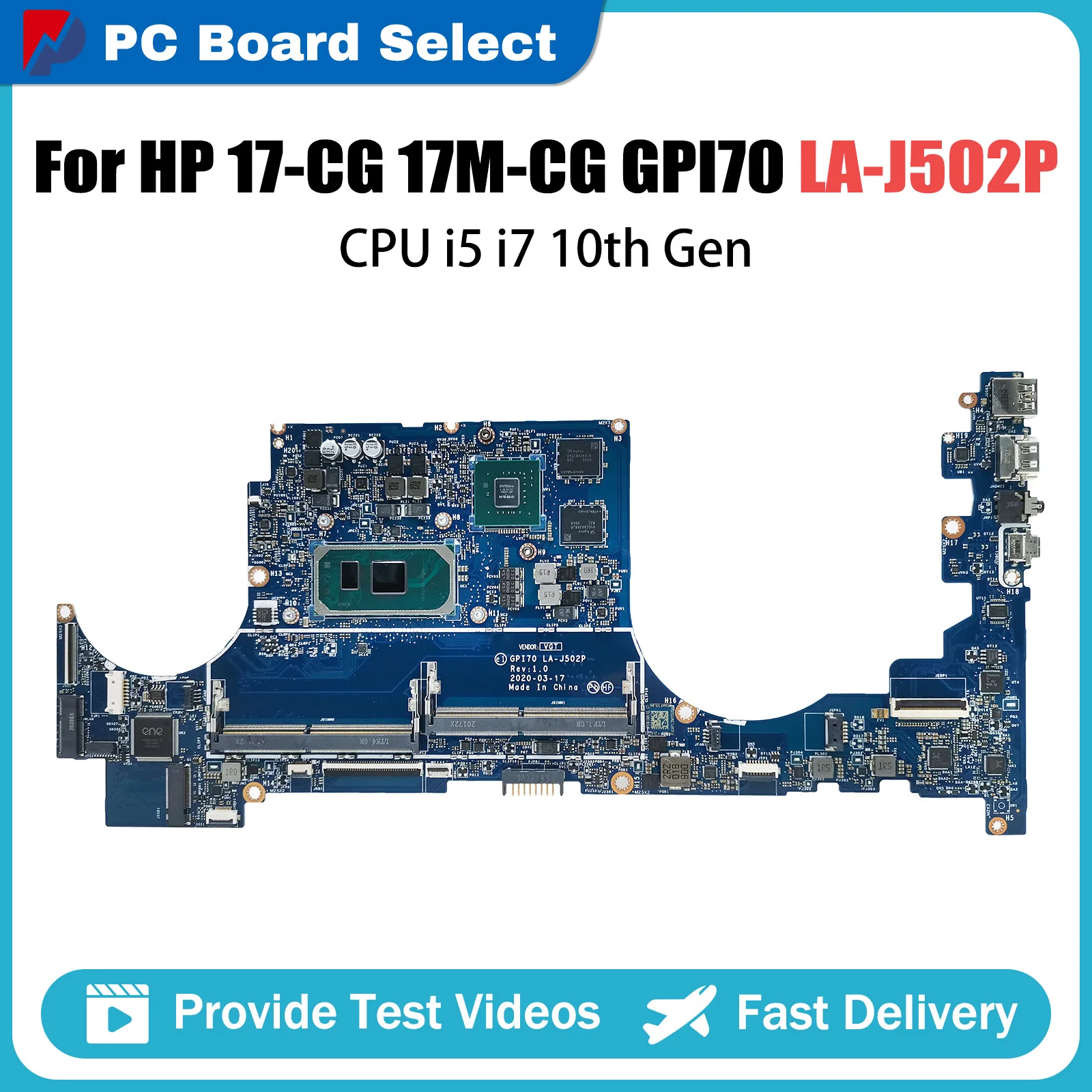 

Laptop Motherboard For HP ENVY 17-CG 17M-CG GPI70 L87979-601 L87978-601 LA-J502P Notebook Mainboard with CPU I5 I7 10th Gen