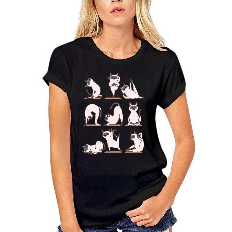 Classic Aesthetic Siamese Cat Yoga Cartoon Printed T-shirt Kawaii Women Man Summer Slim Breathable Short-sleev Ropa Hombre Tops