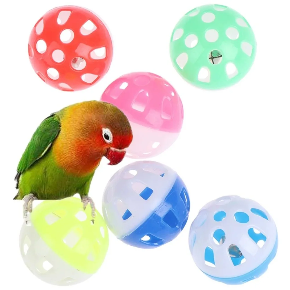 5pcs Pet Parrot Cat Plastic Toy Balls Colored Hollow Bell Ball Parakeet Chew Birdcage Fun Interaction Toys for Pet Bird Supplies