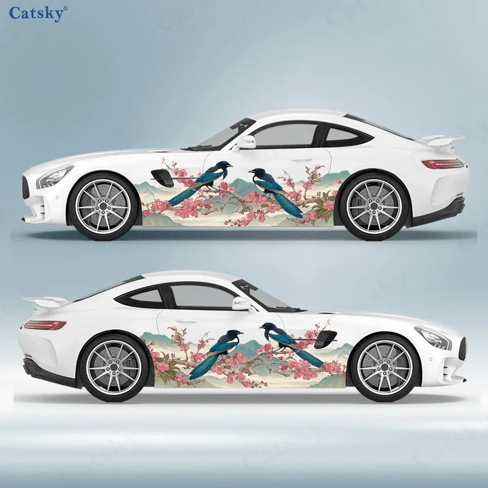 Magpie Flower Branches Car Vinyl Wraps Decal Self-adhesive PVC Sticker Suitable for Trucks SUV Decoration Auto Accessories Gift