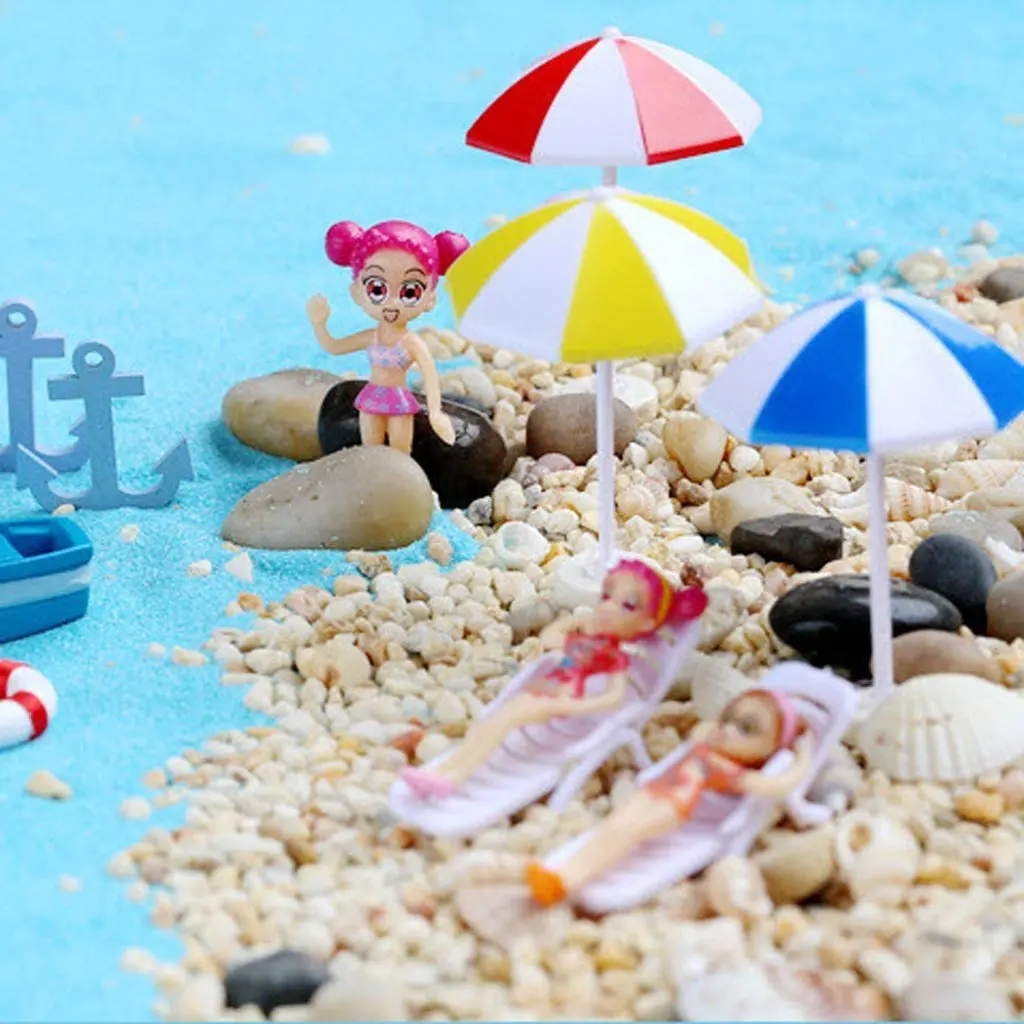 

Beach Sun Umbrella Miniature Landscape Red Miniature Micro Landscape Fairy Garden Moss Mini House Garden Decor