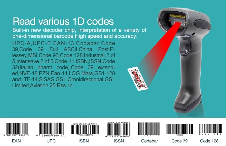 XB-917 Syble Supermarkt Handheld 1D Barcodescanner 2500-punts Pixel CCD Barcodelabelpistool
