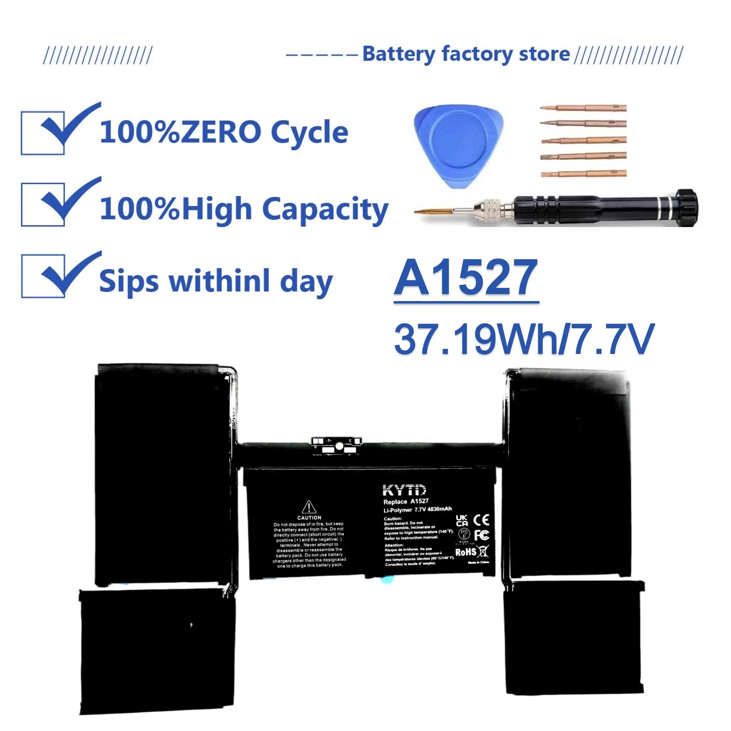 

KYTD A1527 A1534 battery for MacBook Rtina 12 inch (Early 2015 2016 Mid 2017 Version) （37.19Wh-7.7V)