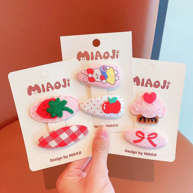 

2 Pcs/Set New Children Fabric Embroidery Dessert Ornament Hair Clips Baby Girls Bowknot Barrettes Hairpins Kids Hair Accessories