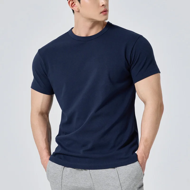 

Fitness Sports Round Neck Men's Short-sleeved Elastic Breathable Slim Fit Cotton T-shirt Outdoor Exercise Four-quarter Sleeves