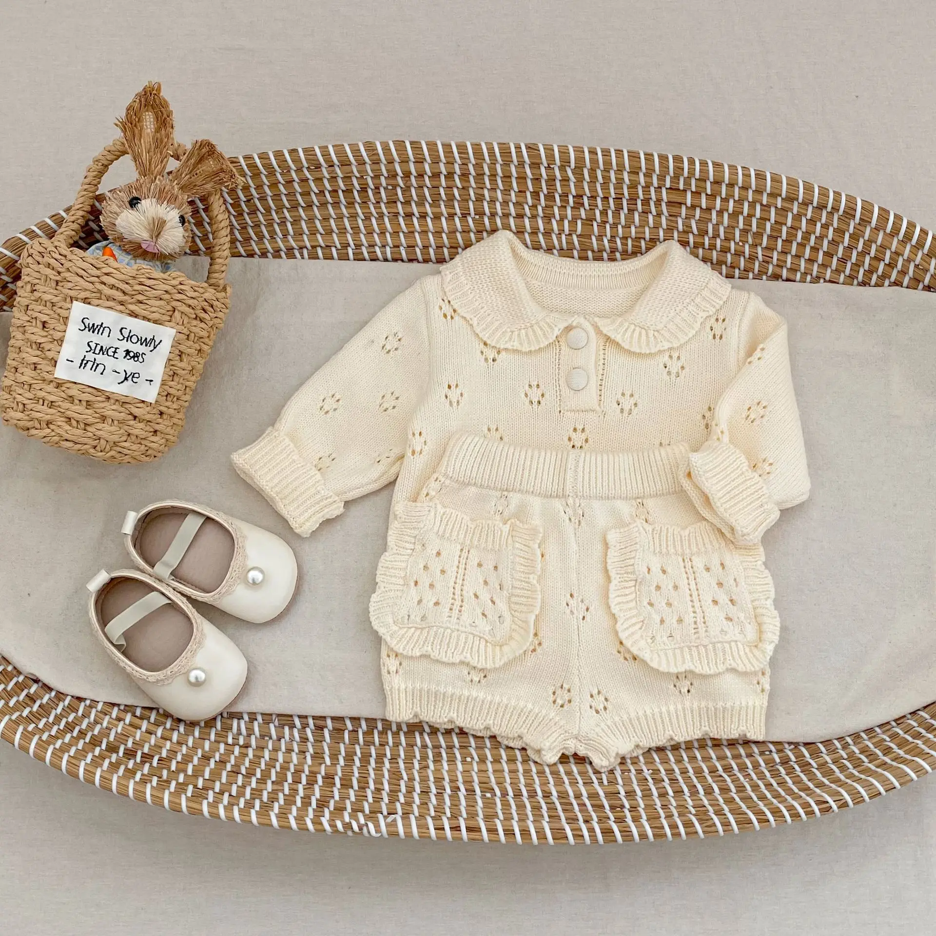 Baby Sweaters 2026 Spring New 0-3Y Solid Color Hollow-Out Baby Girls' Knitted Sweater Toddler Cotton Pullover Kids Boys Clothes 2