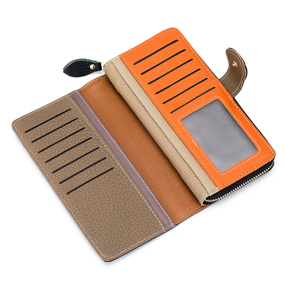 New Genuine Leather Wallet Women's Long Handheld Bag Multi Card Colored Cowhide Card Bag Mobile Case