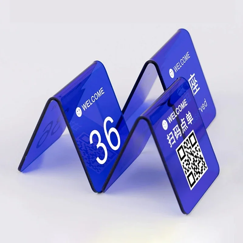 Custom Acrylic Table Number Sign Double-Sided UV Printed QR Code Sign Desktop Scan QR Code to Order Display Board for Restaurant