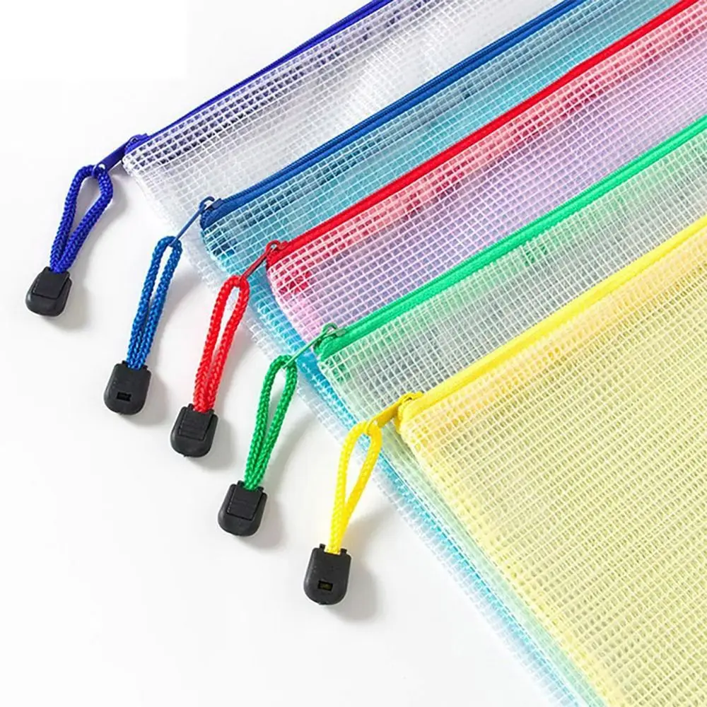 INS Thickened Zipper Grid Bag Waterproof Large-Capacity File Bag PVC Transparent Pen Bag School Office