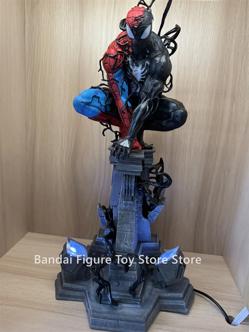 Anime Spider-Man And Venom Action Figures Symbiote Gk With Light Super Cool Boy Toy Desk Decoration Kids Christmas Gift Choice