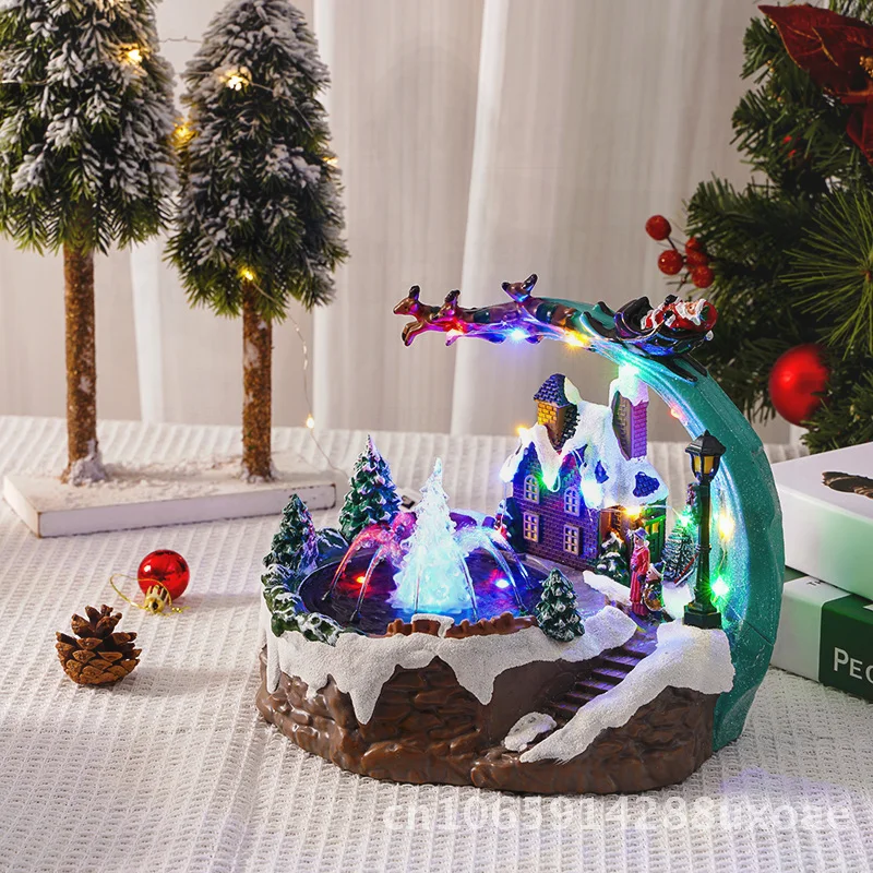 

Fountain House Luminous Snow Christmas Decoration Resin European Style Home Decor Gift