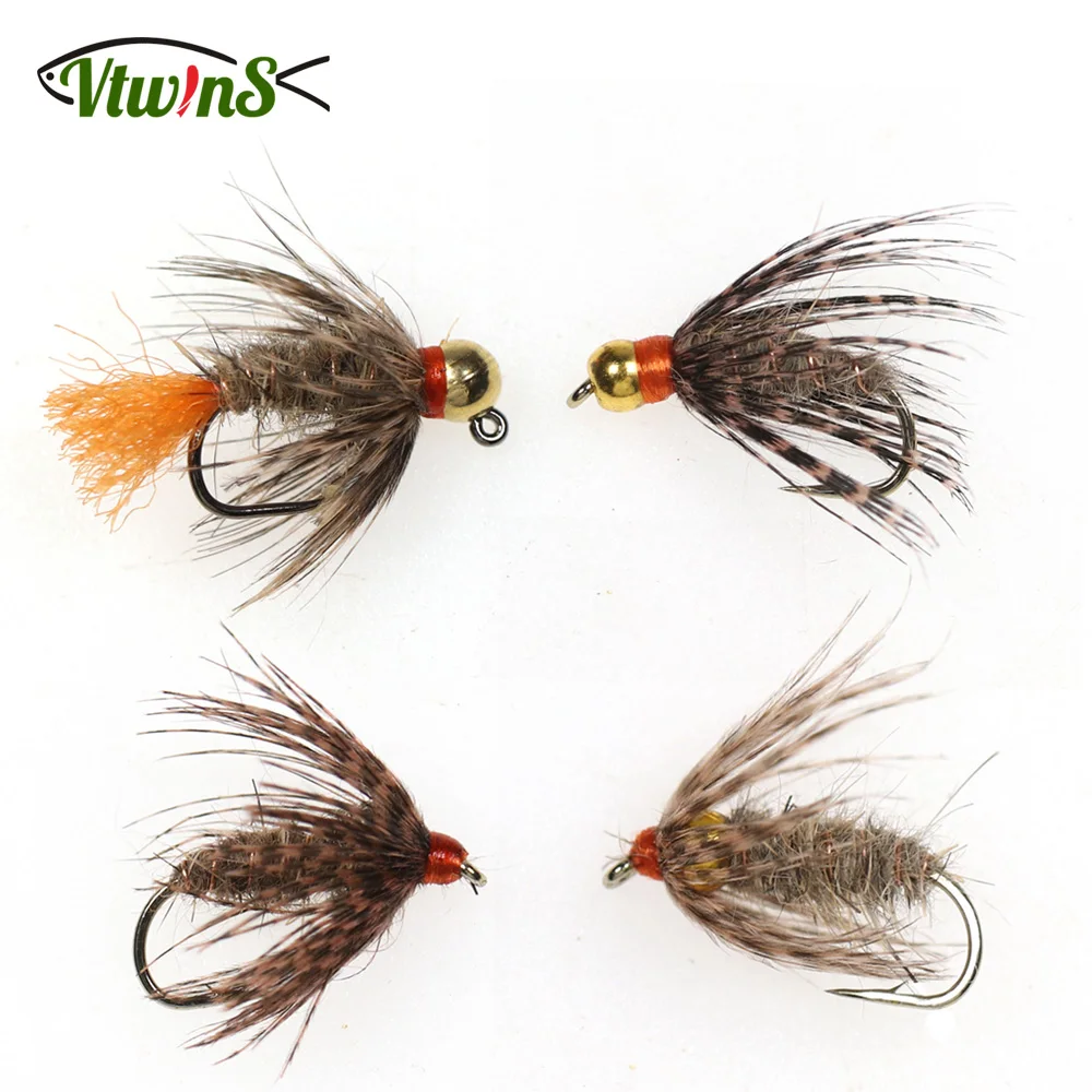 Vtwins Brass Bead Head Jig Hook Soft-Hackle Hare's Ear Fly Mayfly Emerger Nymph Trout Flies Fly Fishing Lure Bait Accessor