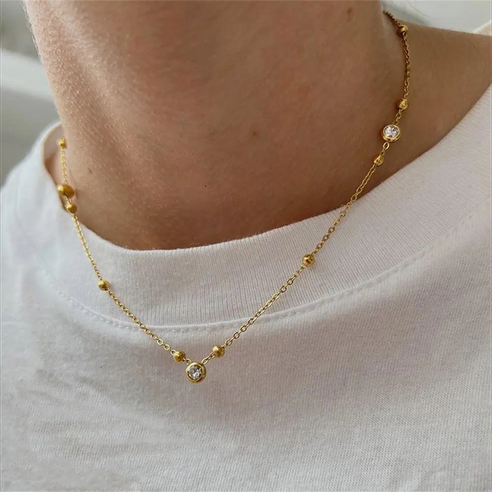 18K vergoldete Zirkon-Rundkette, neutral und modisch, Metallhalskette, Wüstenschmuck, minimalistisches Design