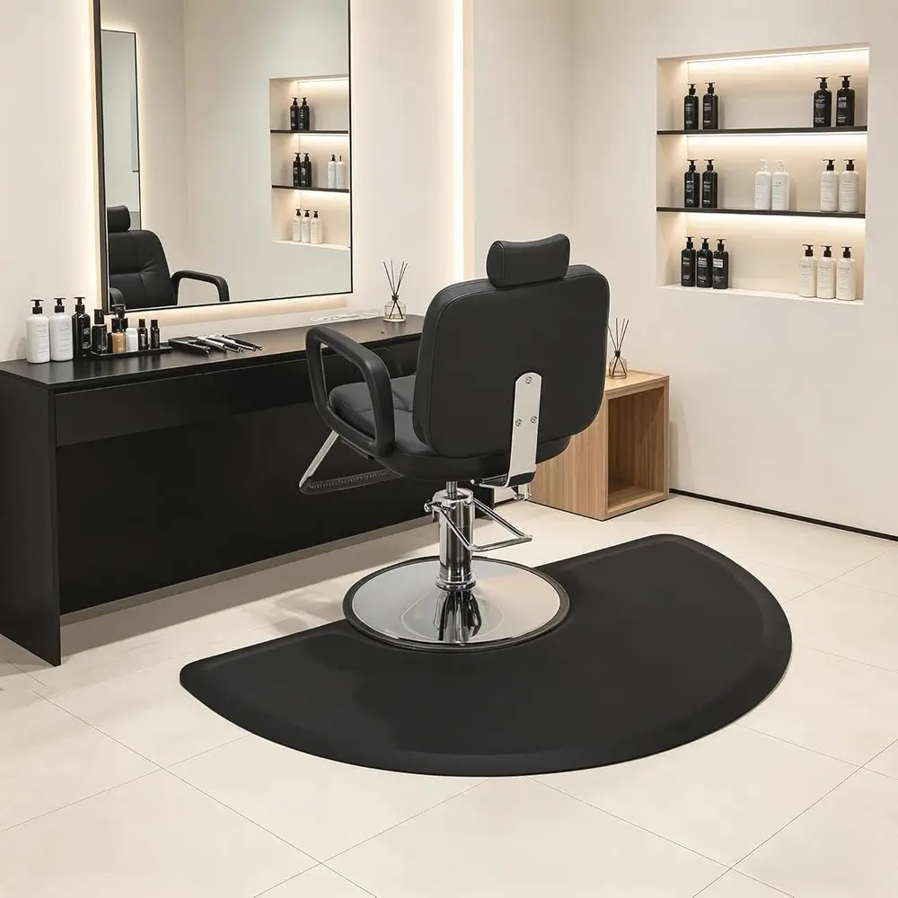 3 x 5 ft Sn loor Mat Anti Fatigue Barber Chair Mat or Hair Stylist Semicircle 1/2'' Thick 0020 Black