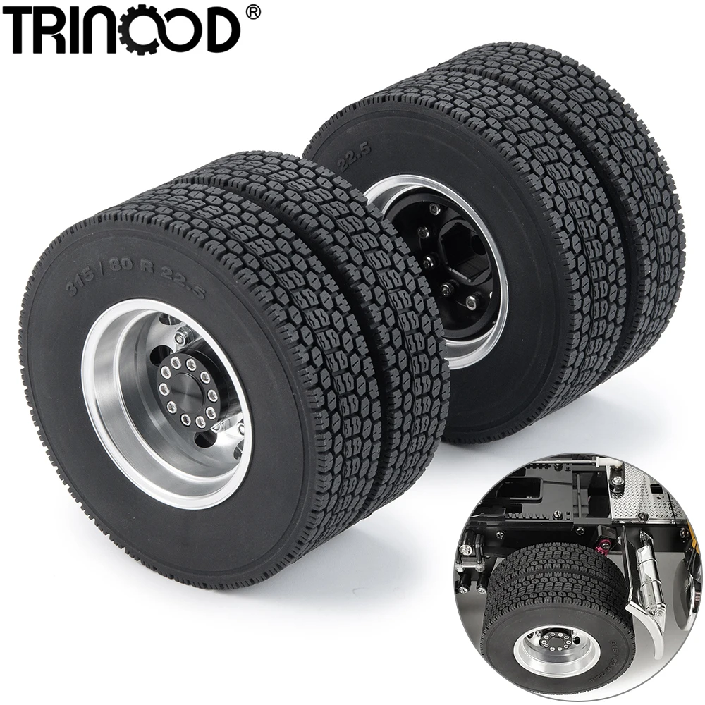 TRINOOD Tamiya Rear Wheel Rim Hub and Rubber Tires Kit for 1/14 Tamiya Tractor Truck Trailer Cargo Truck Car Wheels Parts