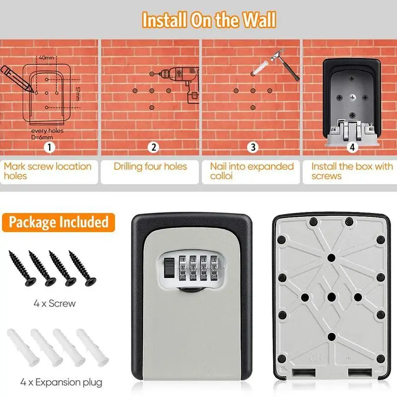 Portachiavi per montaggio a parete Organizer per scatole segrete combinazione di 4 cifre Password blocco codice di sicurezza nessuna chiave cassetta