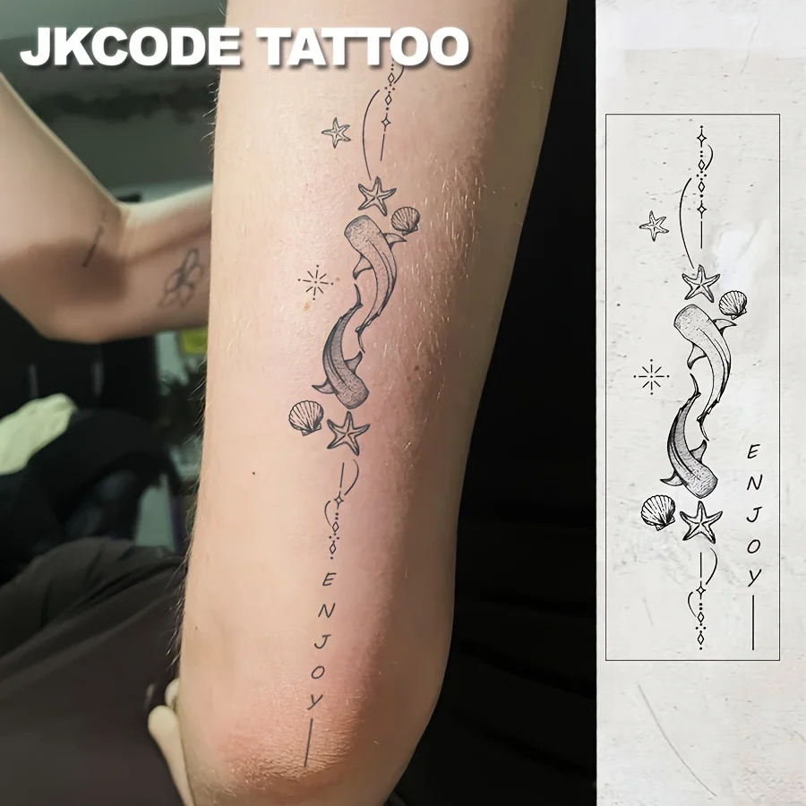 

Водостойкие полупостоянные татуировки, минимальные татуировки рук, простой дизайн акулы, морская звезда, временные татуировки, длится 1-2 недели