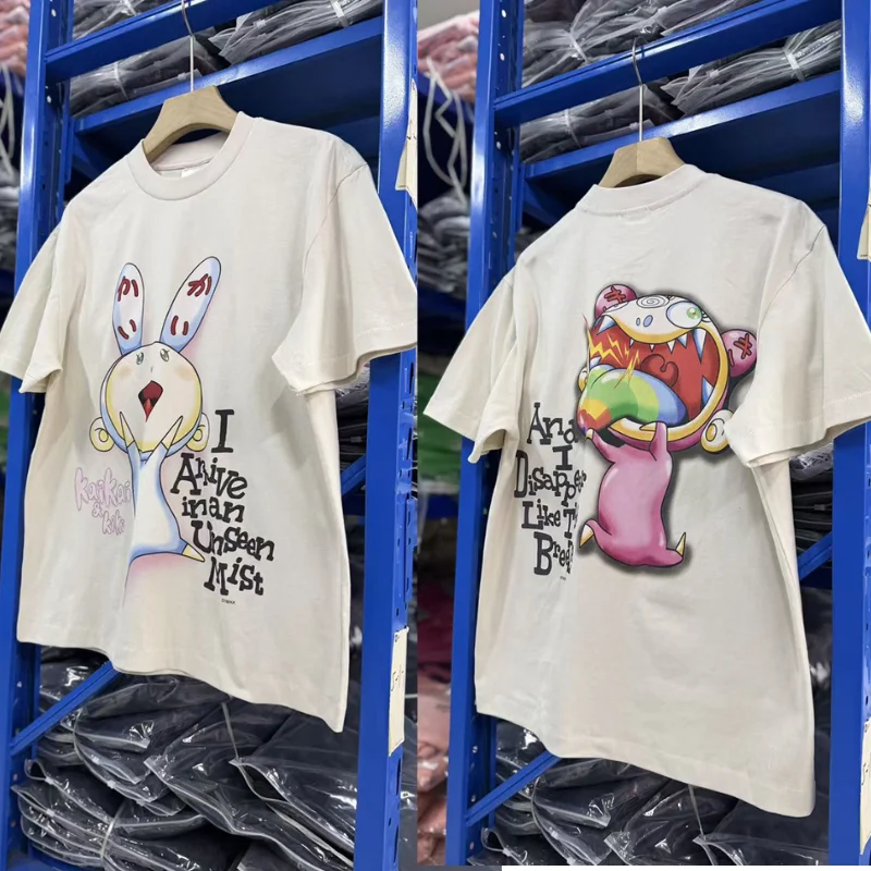 Vintage Saint Cute Rabbit T-shirts Hip Hop Round Neck Letter Print Hip Hop Women Men Summer Tee Top