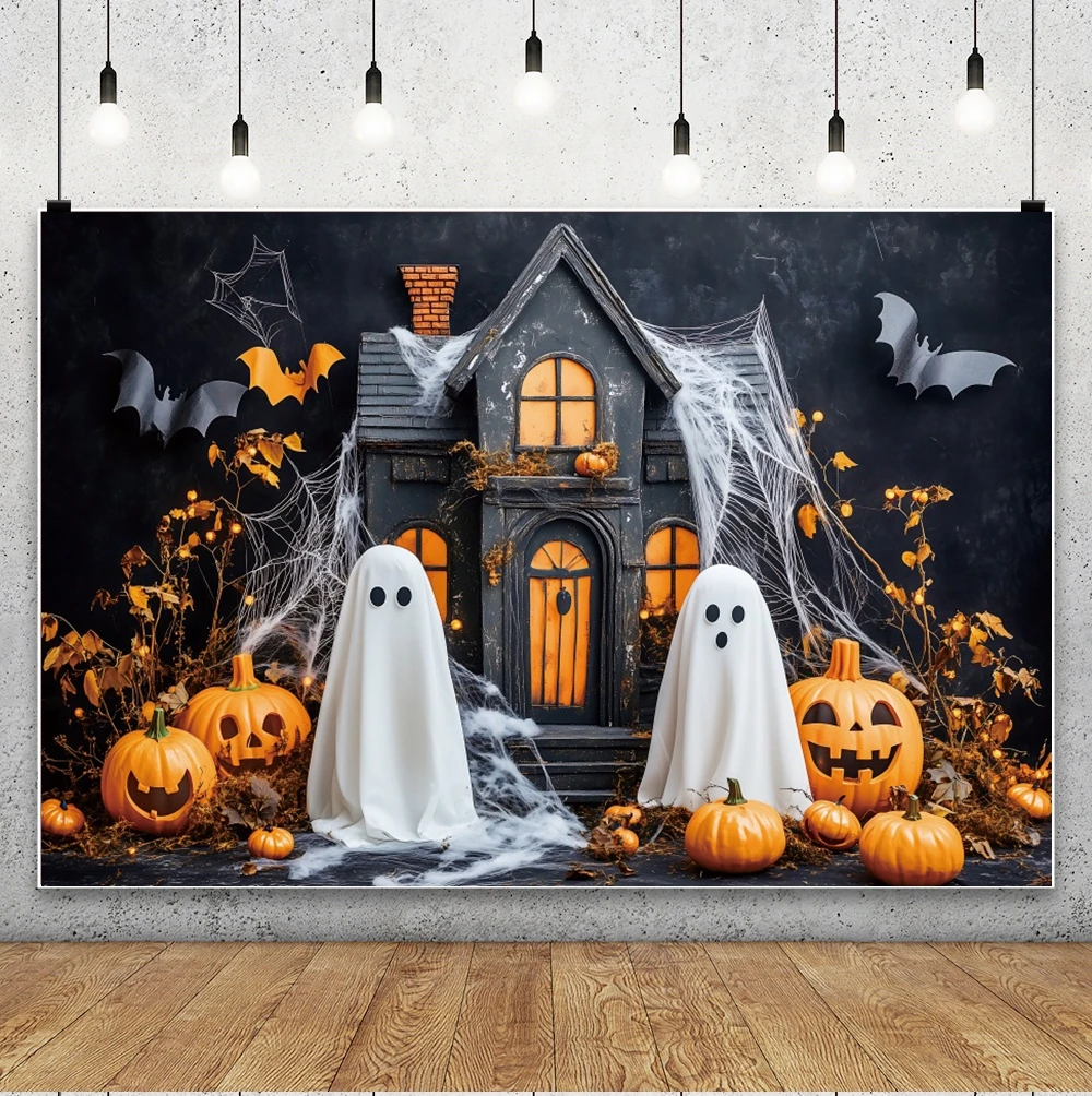 زينة الهالوين 2025 خلفية صورة قلعة اليقطين شبح شبكة العنكبوت استحمام الطفل عطلة الأسرة حفلة التصوير خلفية