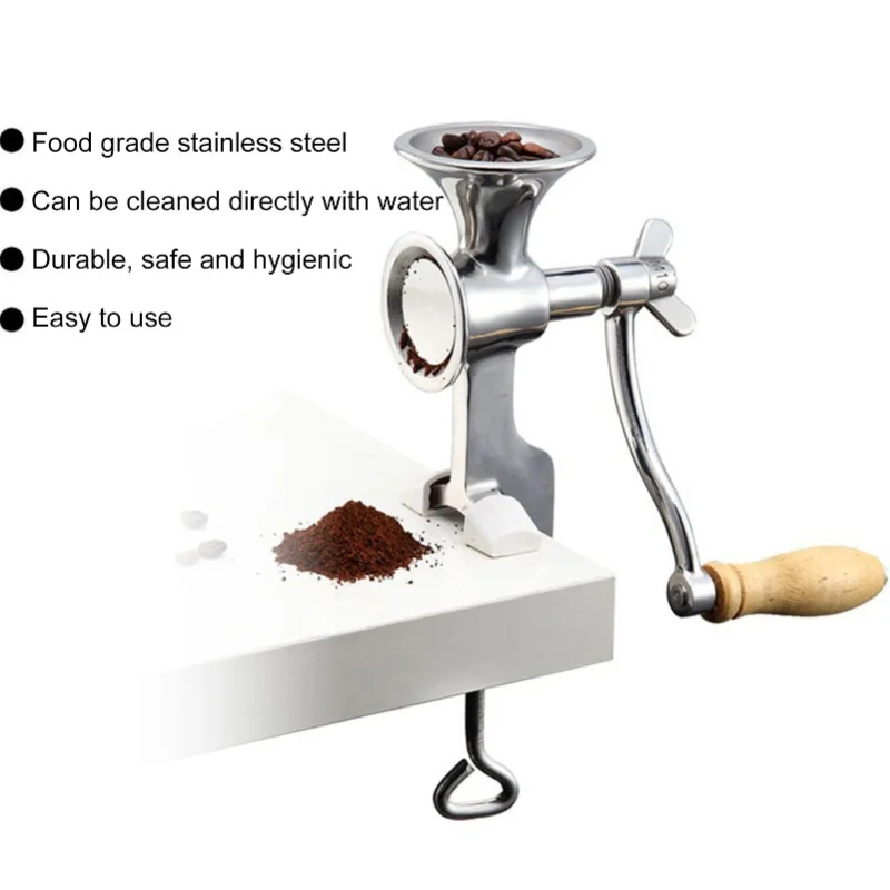 Manual Grain Mill Polished 304 Stainless Steel Adjustable Coarseness Hand Operated Grain Grinder For Coffee Beans Pepper Rice