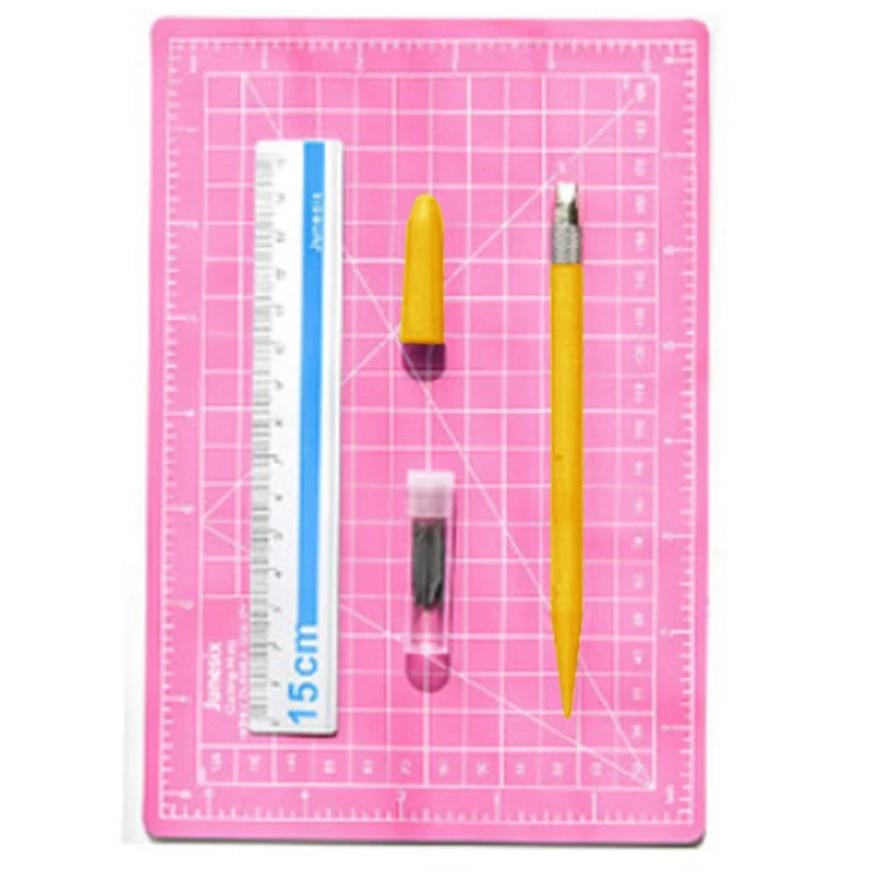 Hand Account Pen Sharpener A5 Cutting Pad Set, Engraving Pen Sharpener, Aluminum Ruler Cutting Board Three-Piece Set