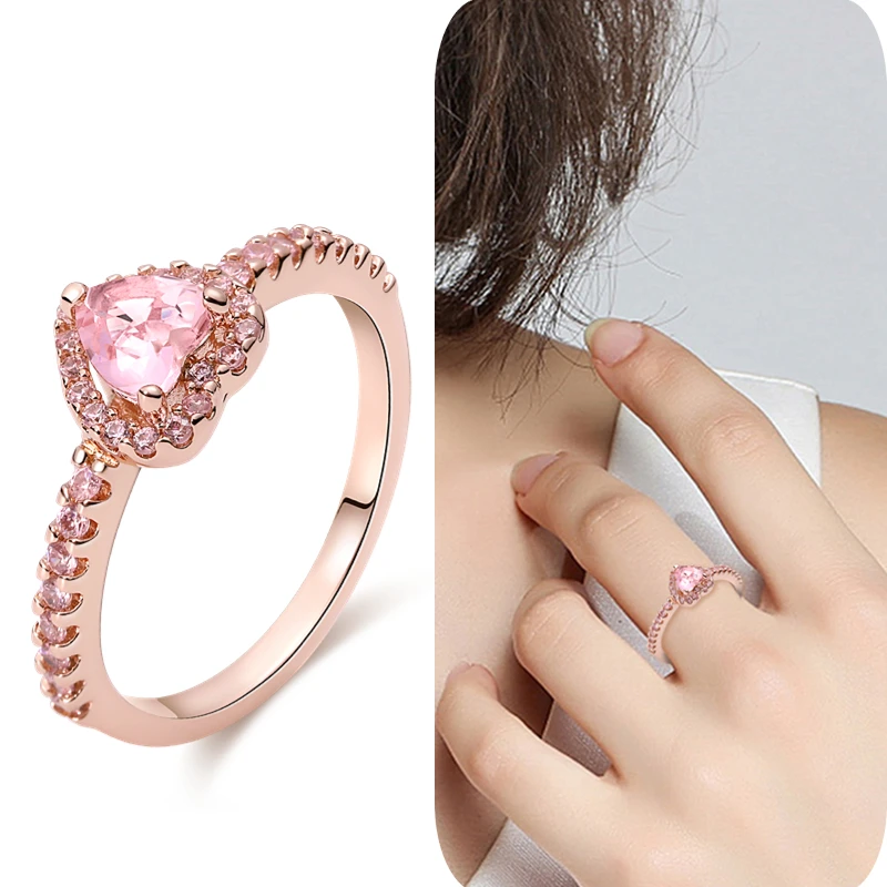 925 Sterling Silver Rings For Women Original Design Heart Crown Rose Gold Zircon Rings Classic Wedding Party Luxury Jewelry