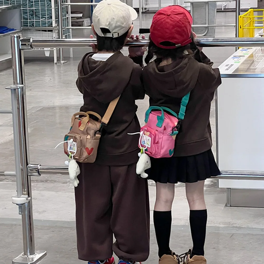 Tas Bahu Selempang Gaya Korea Tas Tangan Dopamin Mini Kartun Cetak Hati Cinta Fashion dengan Liontin Tas Kurir Anak