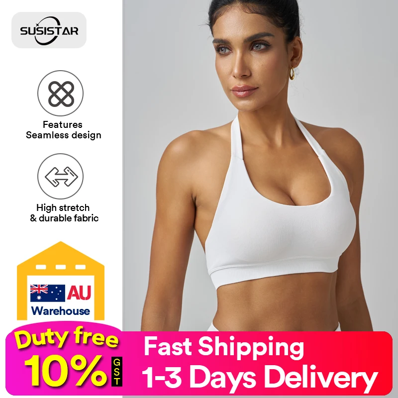 

SUSISTAR Halter Sports Bra for Women Non Padded Strappy Cropped Tops Workout Yoga Crop