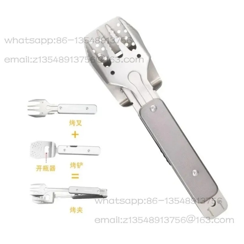 S602 Multifunctional Tableware Outdoor Camping BBQ Clip Stainless Steel Four-in-one Combination