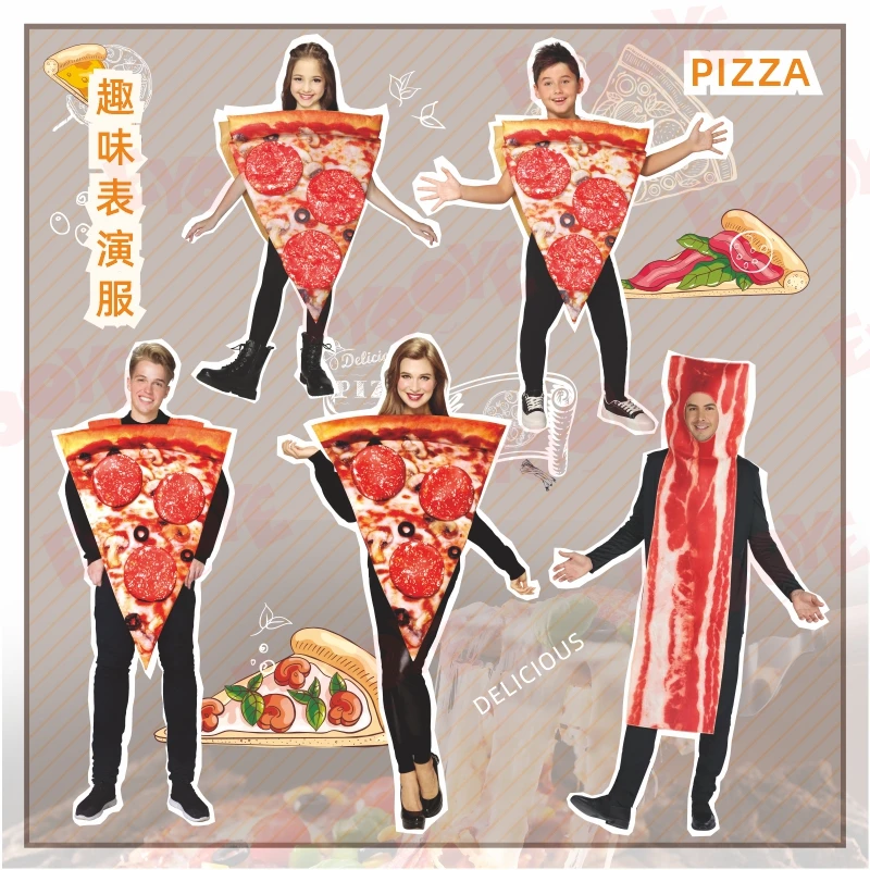 2022 Disguise Costume Pizza Streaky Pork Halloween Christmas Dress Kids Adults Carnival Cosplay Party Outfit Set Clothes