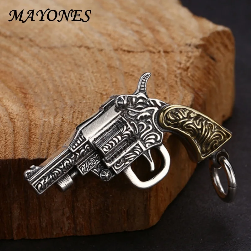 

S925 Sterling Silver Jewelry Vintage Thai Silver Precision Craft Dominant Revolver Pendant, Male and Female Personality Fashion