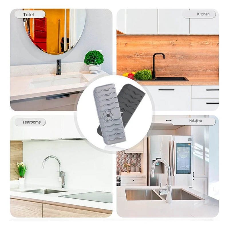 Hot Silicone Faucet Mat Water Ripples Kitchen Faucet Water Catcher Mat Large Sink Splash Pad Countertop Protector