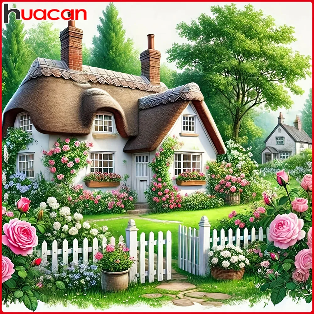 Huacan Neuheiten Diamant Malerei Frühling Haus Blume Diamant Stickerei Landschaft volles handgemachtes Geschenk