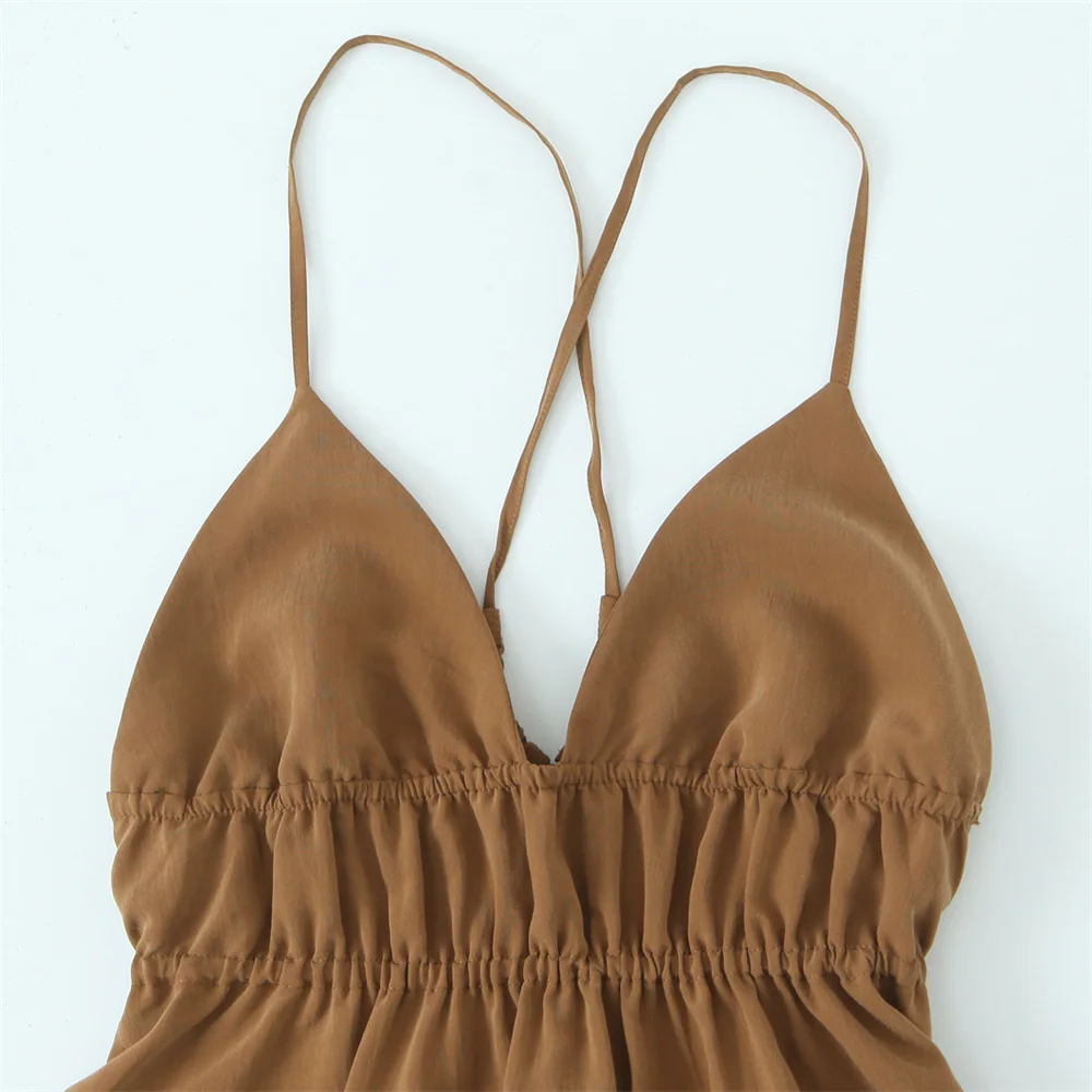 Robe à flûte verticale pour femmes, couleur unie, dos nu, sangle sans bretelles, décoration, nouveaux vêtements pour femmes, printemps/été