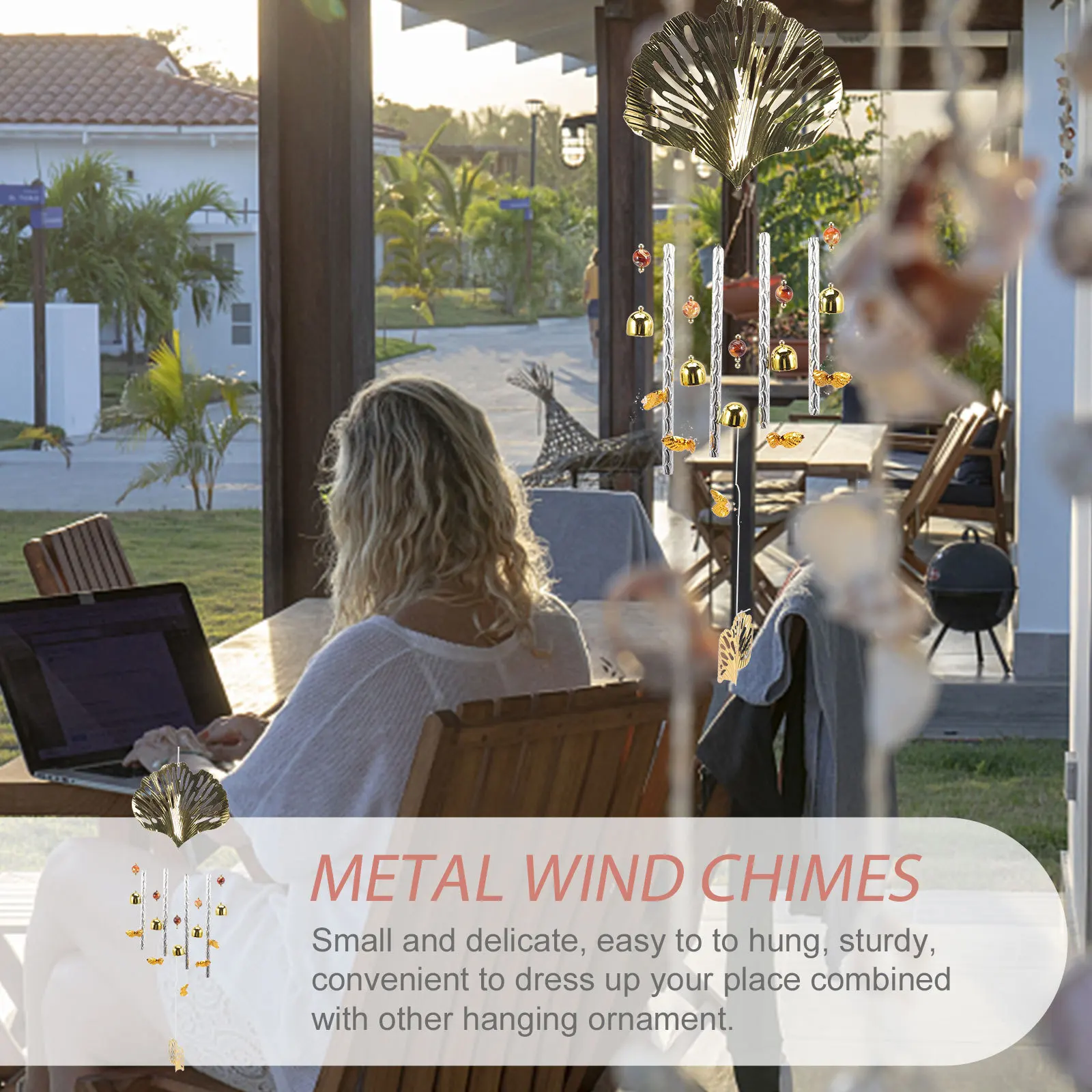

Unique Golden Ginkgo Leaf Metal Wind Chime Beautiful Sound Durable Hanging Decoration for Garden Balcony Bedroom