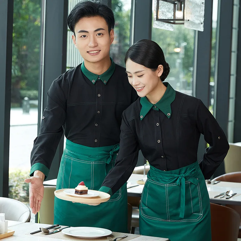 Western Restaurant Coffee Shop Milk Tea Shop Waiter Long-Sleeved Shirt of Work Clothes Autumn and Winter Clothing Catering Resta