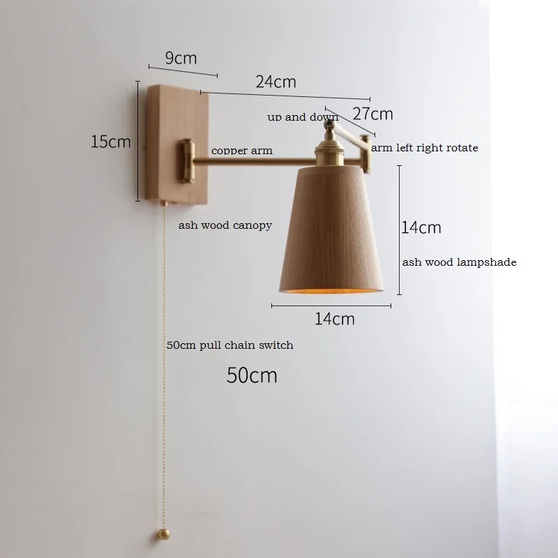 Imagem -02 - Iwhd-walnut Ash Wood Led Wall Lamp ao Lado do Sconce Pull Chain Switch Plug-in Home Iluminação Interior Espelho do Banheiro Stair Light