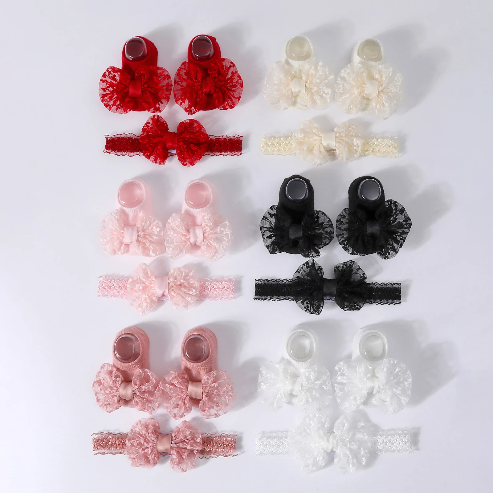 

Tregren 0-12Months Infant Baby Girls Socks and Headband Set Cute Gripper Socks and Lace Headband Kit